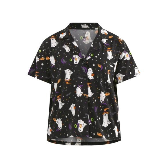 Womens Halloween GHOSTS Pajama 2 Piece Set Top & Shorts Large - Picture 2 of 8